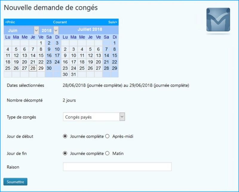 Mon Intranet - Demande de congés