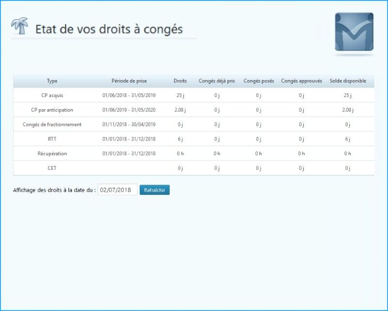 Mon Intranet - Tableau des droits à congés