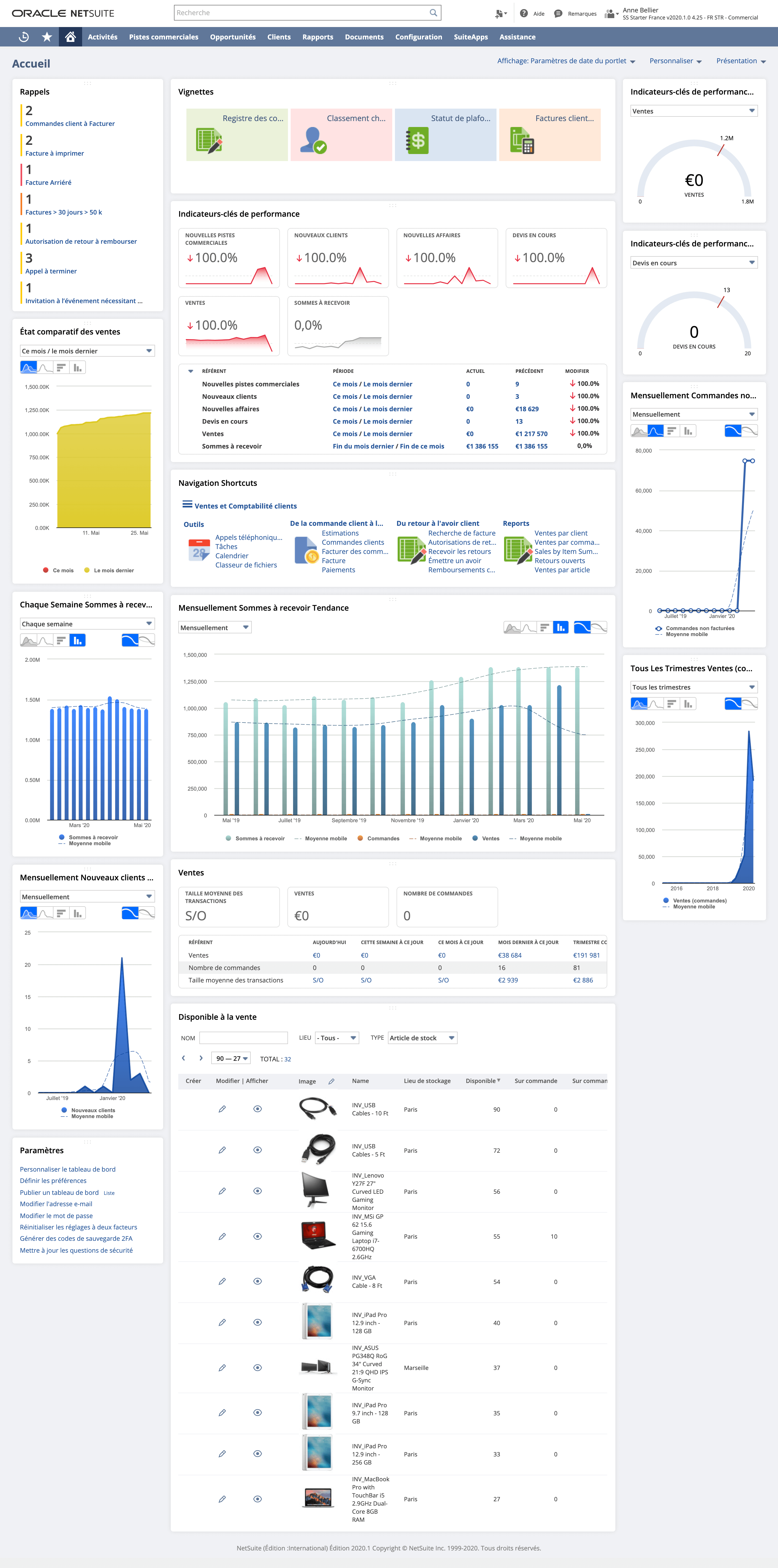 NetSuite - Dashboard des ventes