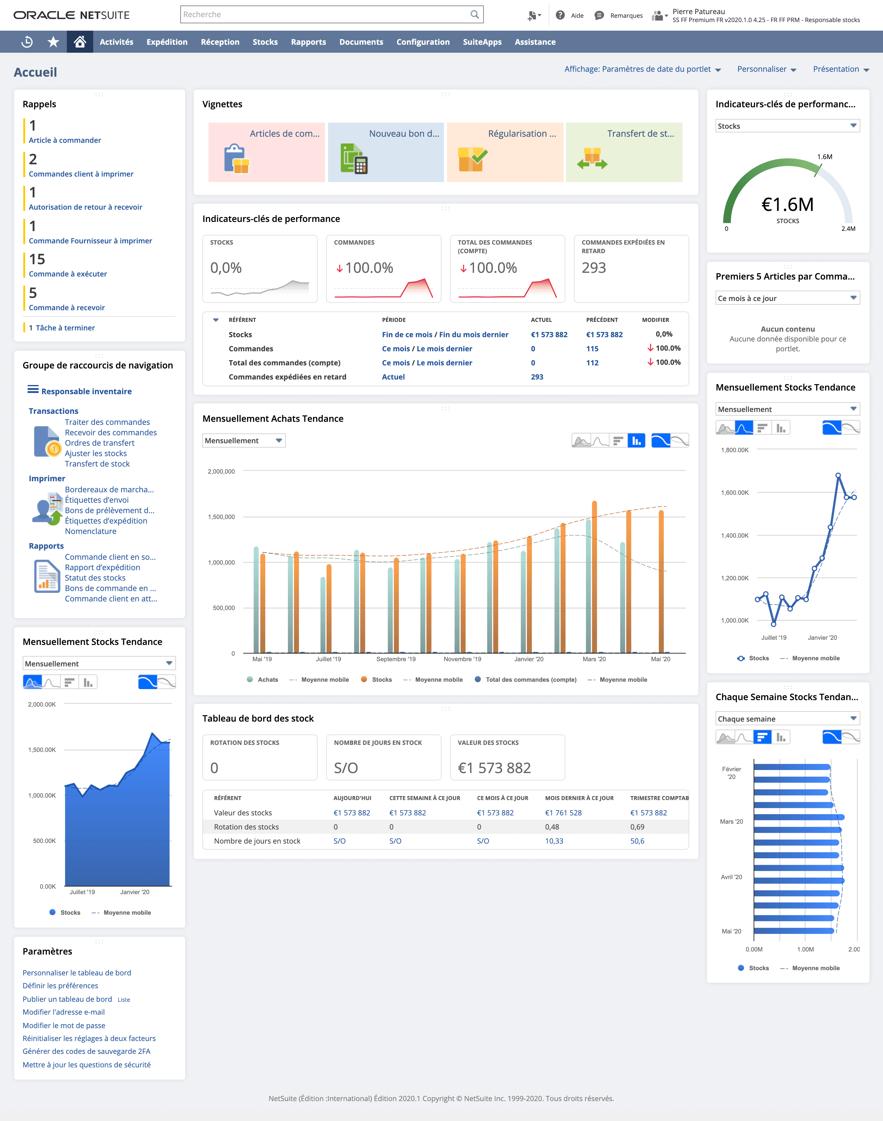 NetSuite - Dashboard de la gestion des stocks