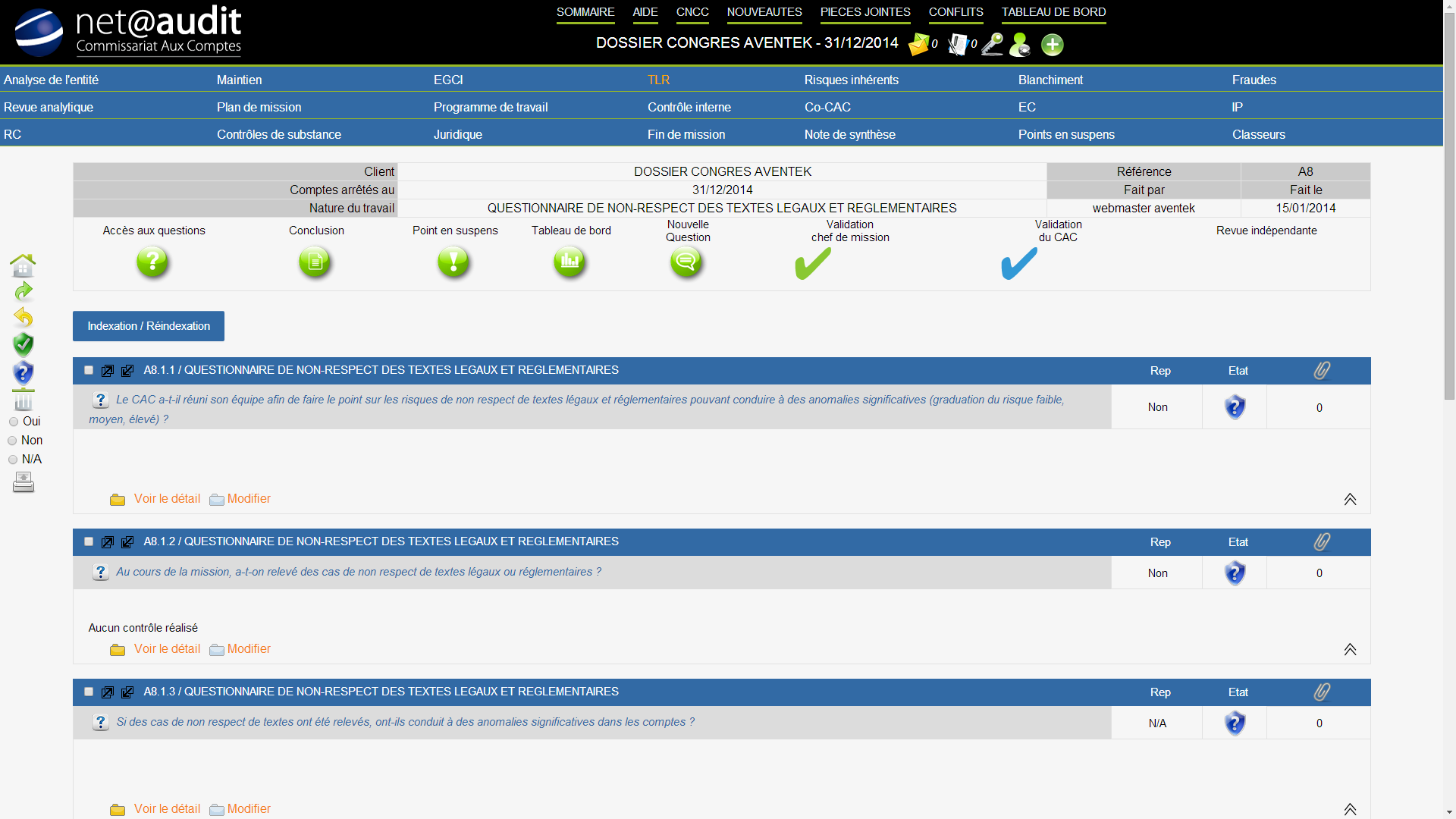 Netaudit - Netaudit: Formalisation automatisée du dossier, Gestionnaire de tâches, Note de synthèse