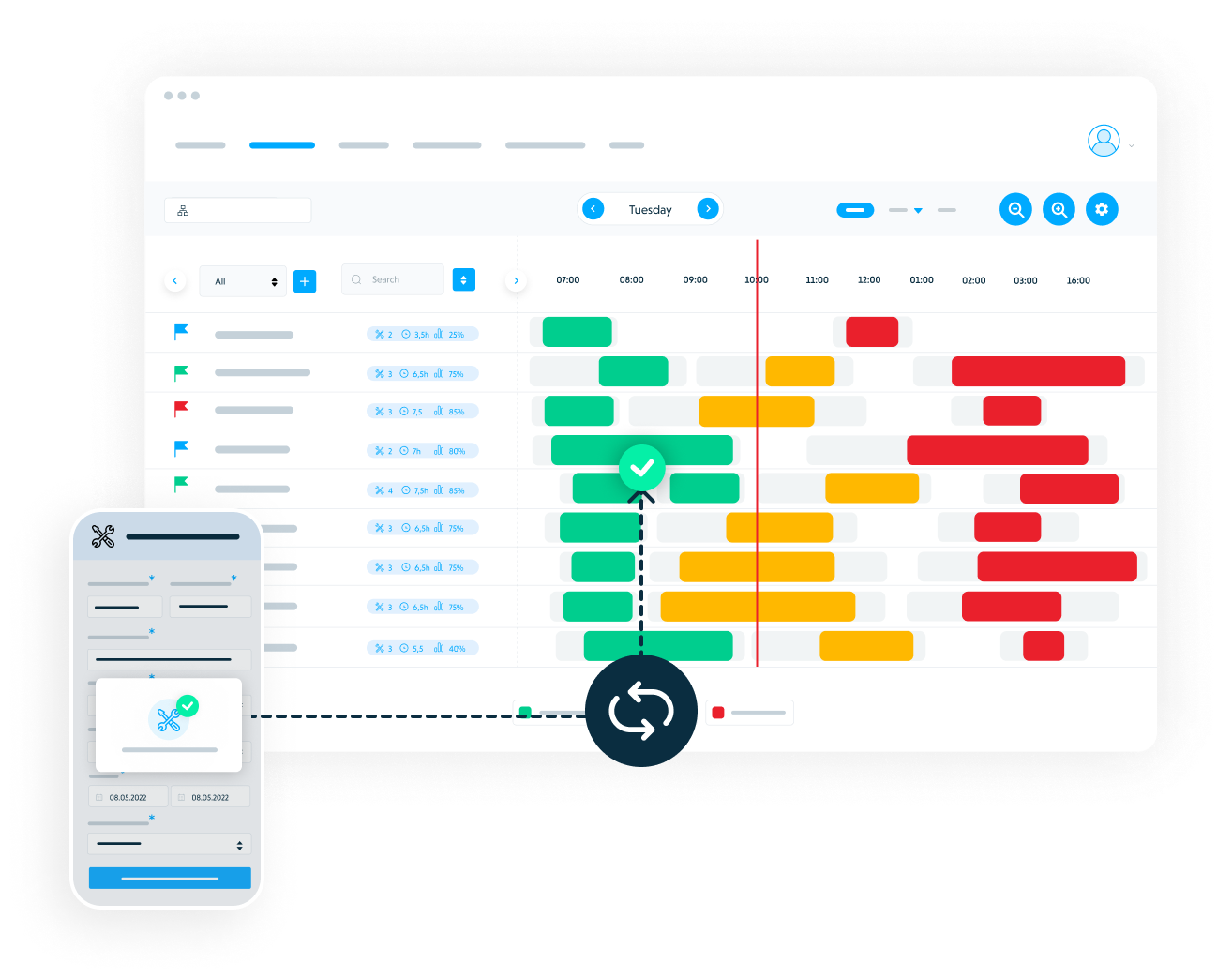 Praxedo - Synchronisation en temps réel entre l'interface web et mobile