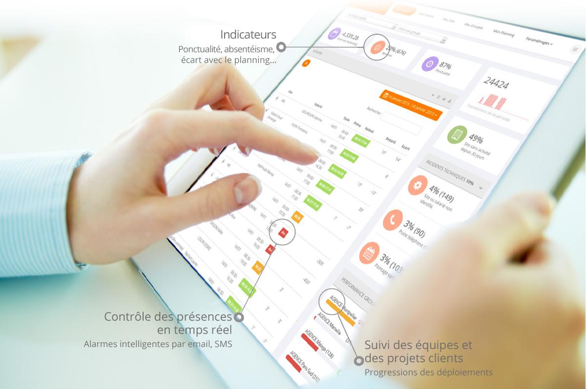 WorkinTIME - Le temps de pointage est enregistré en temps réel et rapproché au planning automatiquement selon l’intervenant.