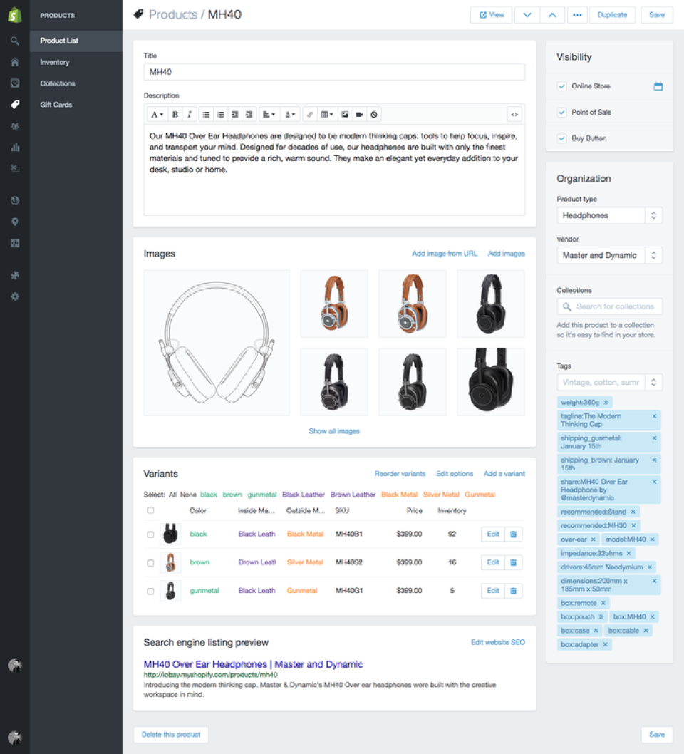 Shopify - Shopify : descriptif produit