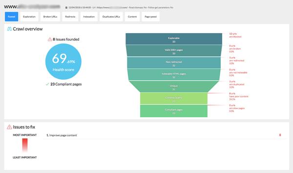 Site Analyzer - Site Crawl page