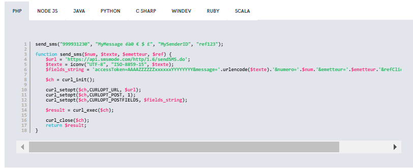 smsmode - Exemples de codes