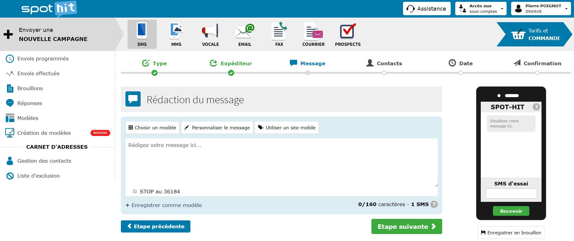 Spot-Hit - Envoi d'un SMS