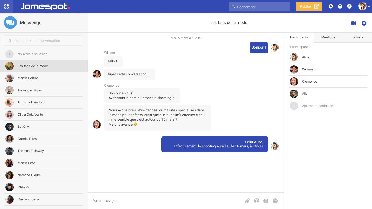 Jamespot - Que vous ayez besoin de communiquer avec un employé en particulier ou avec une équipe entière, Jamespot Chatops vous permet d'entamer une conversation avec n'importe qui dans votre organisation.