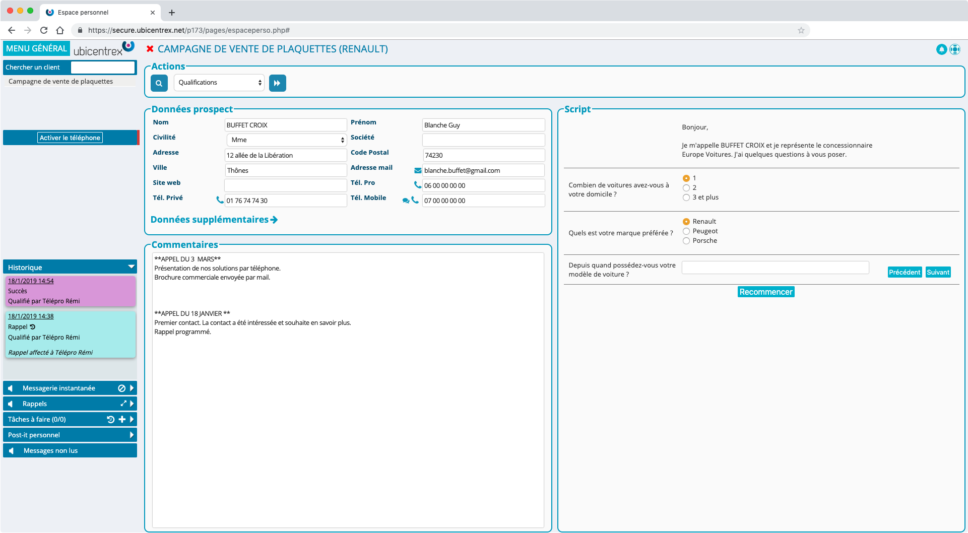 Ubicentrex - Outil de téléprospection avec qualification de prospects