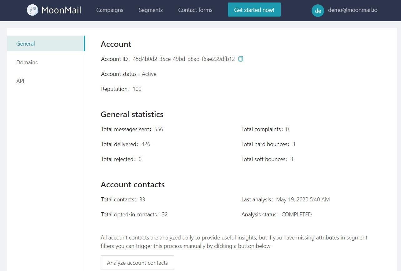 MoonMail - Account setting - MoonMail