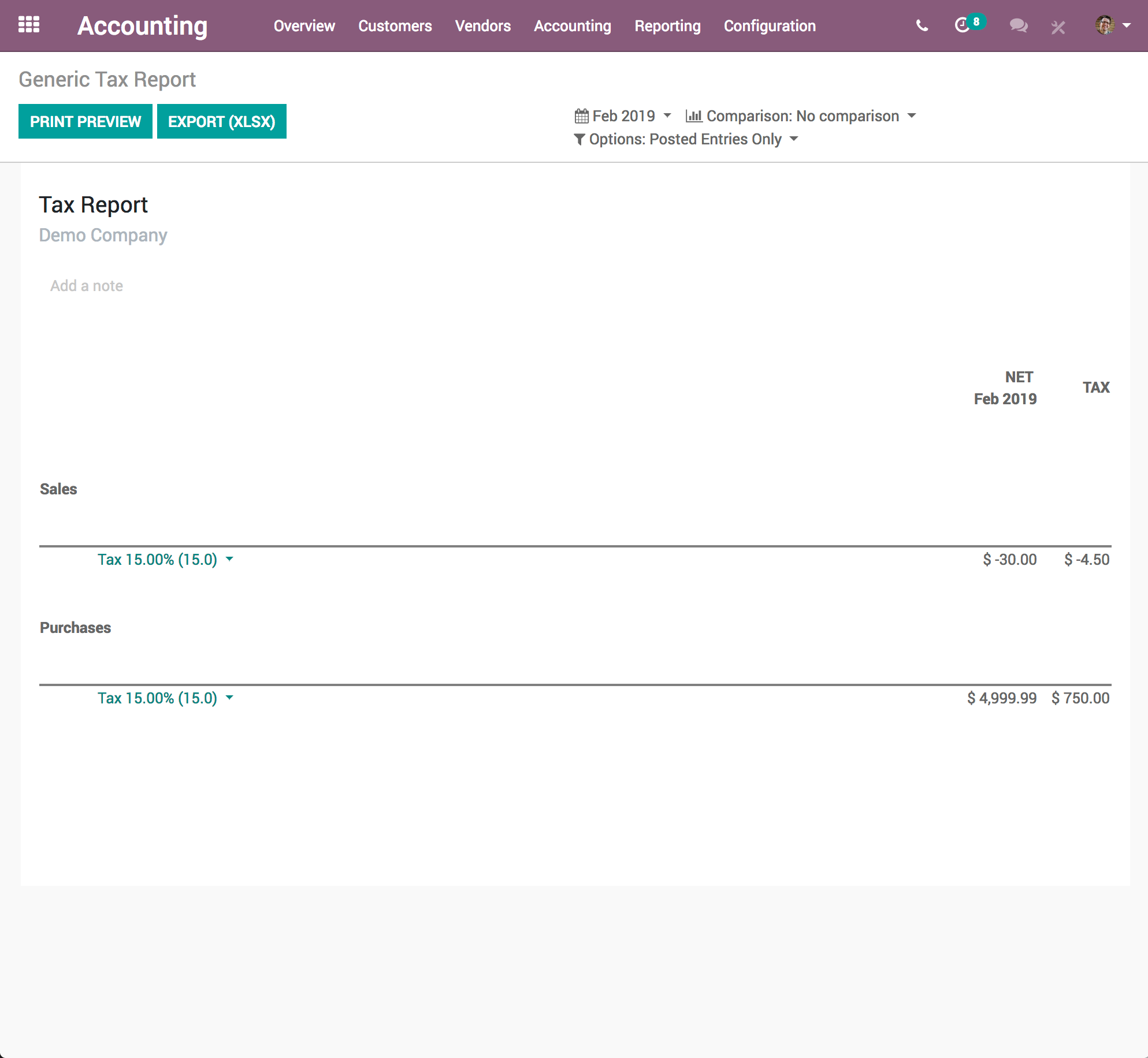 Odoo Accounting - Odoo Accounting - Tax Report