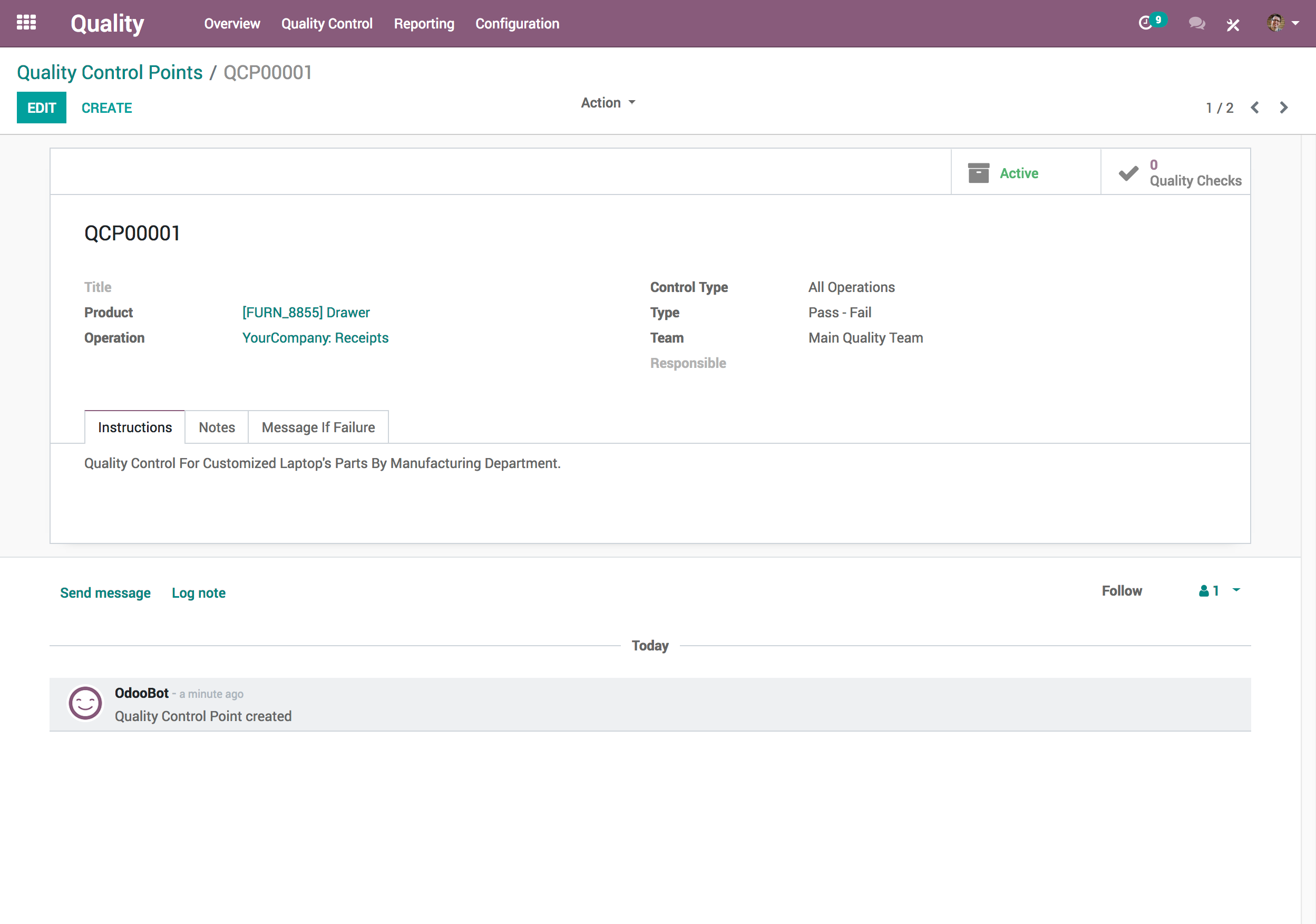 Odoo Manufacturing - Odoo Quality Control