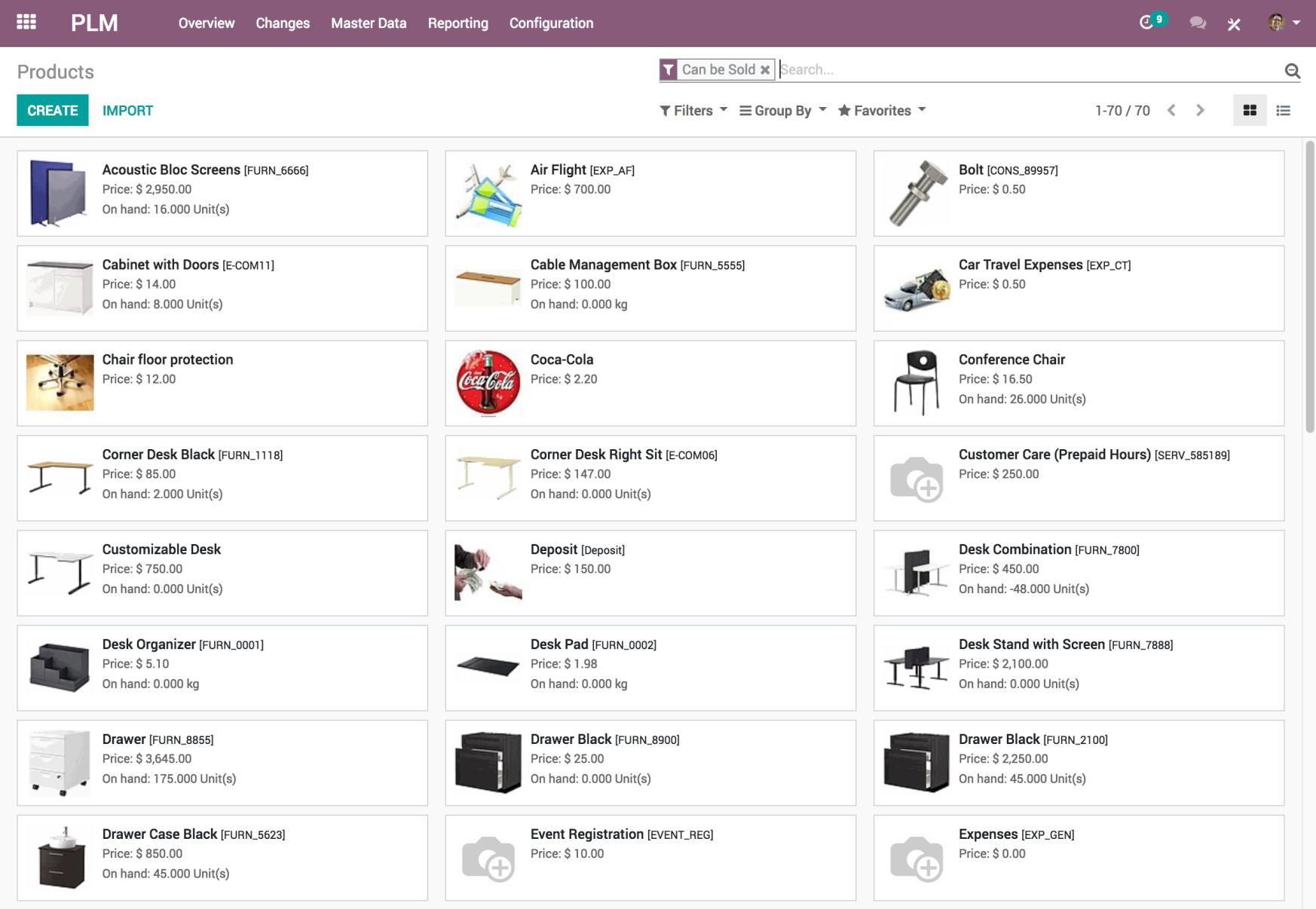 Odoo Manufacturing - Odoo PLM - Products