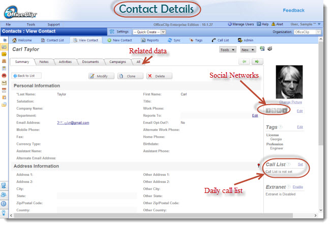 OfficeClip Contact Management - OfficeClip administración de contactos de pantalla-1