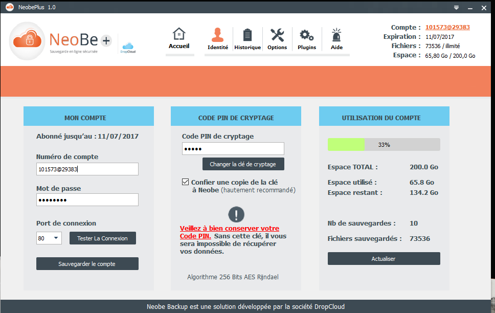 NeoBe - Capture d'écran de NeoBe : Liste des sauvegardes