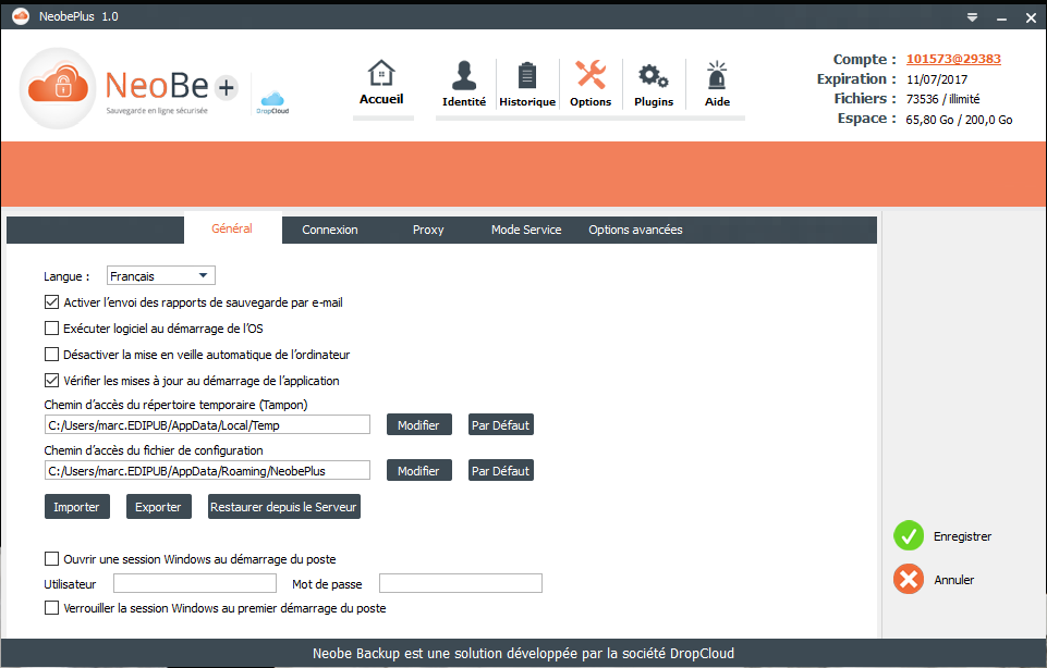 NeoBe - Capture d'écran de NeoBe : Options