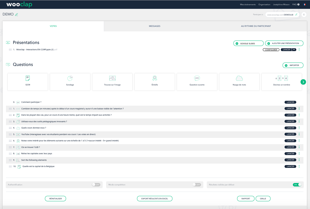 Wooclap - Wooclap: Creation Interface