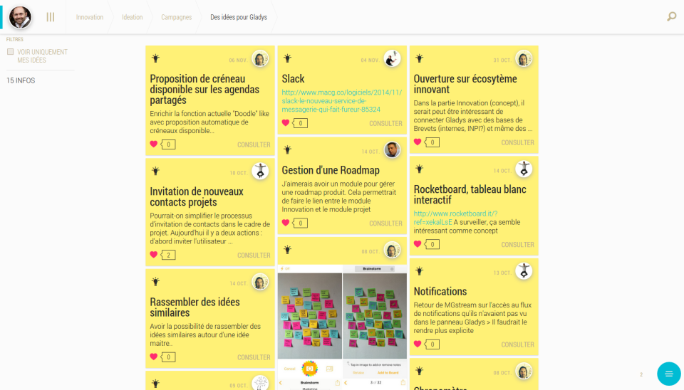 Gladys - Gladys: synthesis of ideas in the form of post it