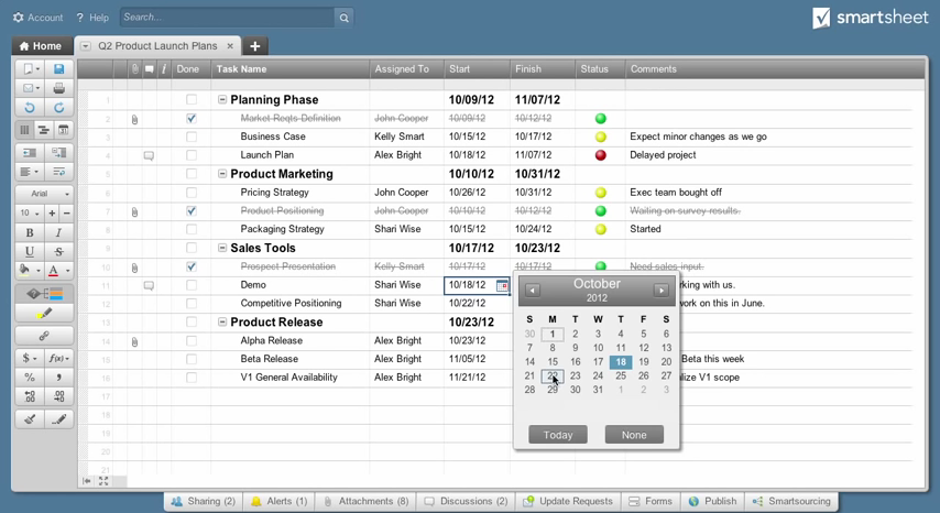 Smartsheet - Smartsheet: Sitio Web (plug-in, forma), documentos compartidos, gestión de usuarios