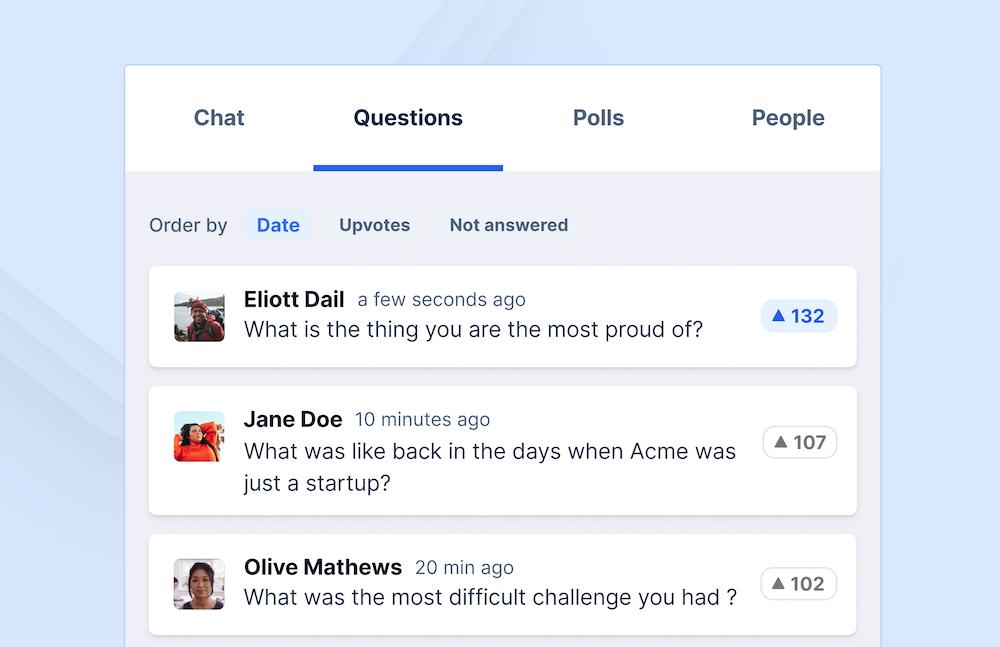Polls, chats, questions Polls, chats, questions