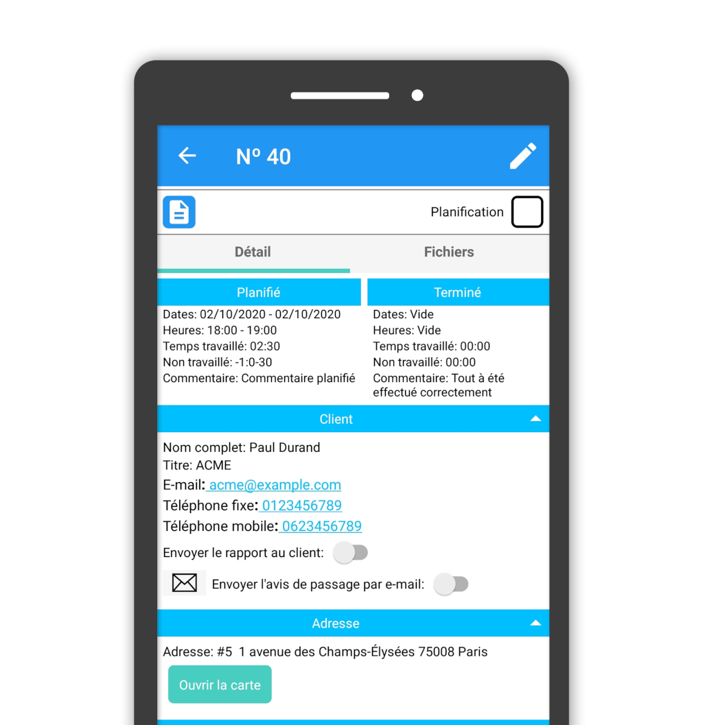 Organilog - Fiche d'intervention sur application mobile en mode hors ligne