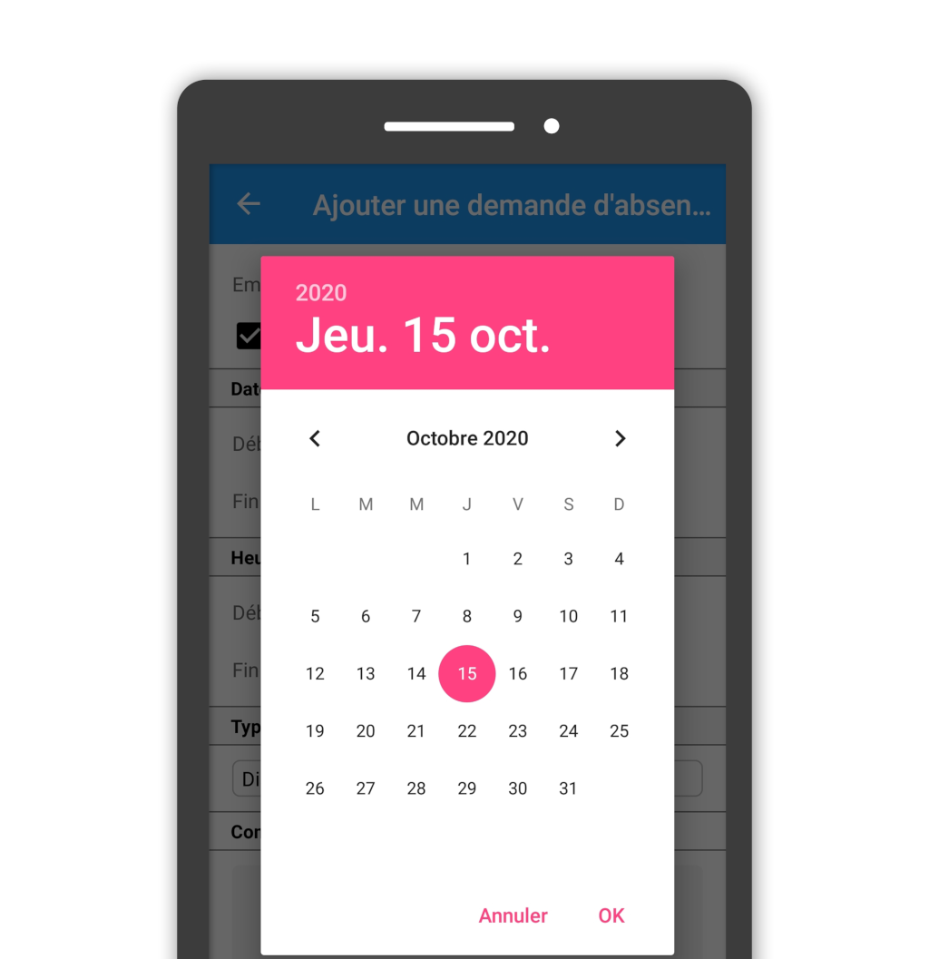 Organilog - Affichage du choix de date sur le mobile