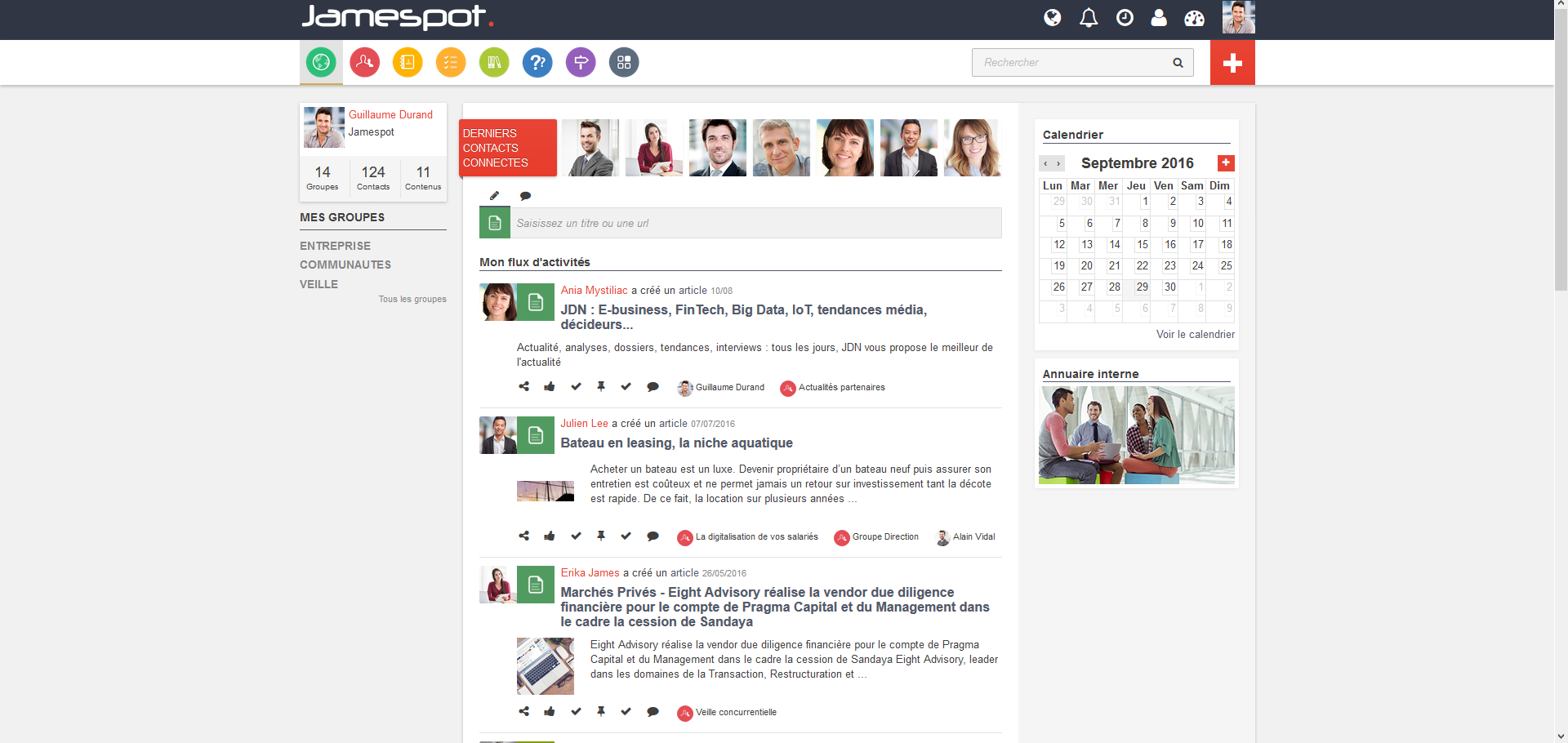 Jamespot Intranet Social - Jamespot : Home page et flux d'actualités