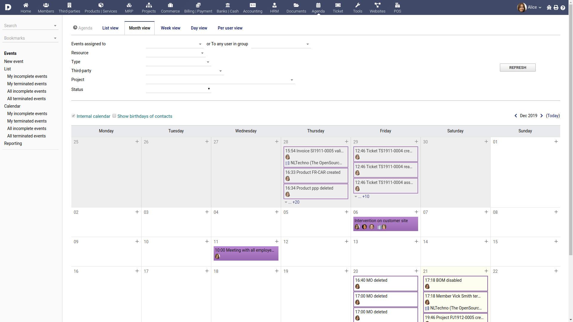 DoliCloud ERP CRM - The calendars