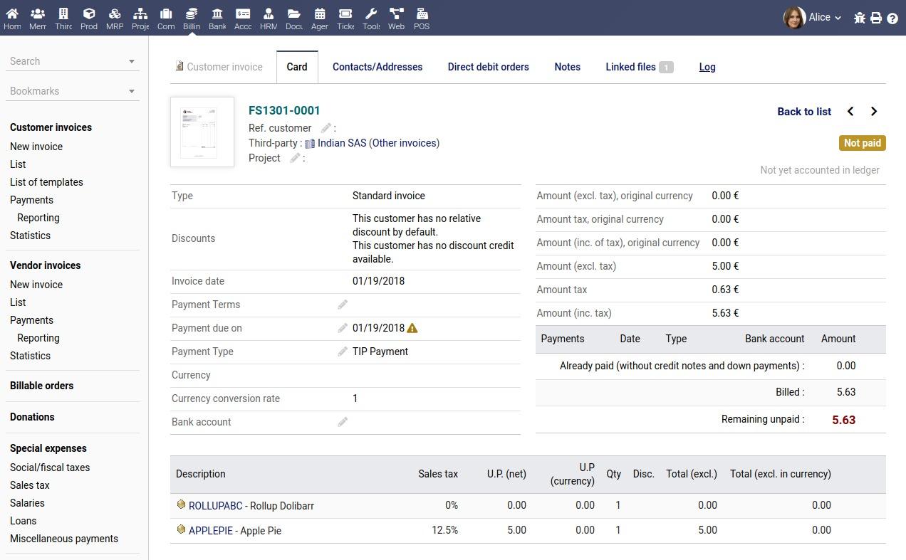 DoliCloud ERP CRM - Manage invoices