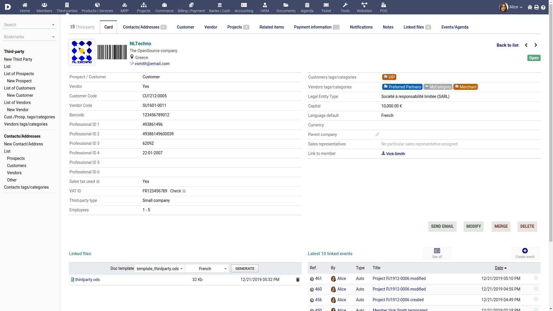 DoliCloud ERP CRM - Customer or vendors management