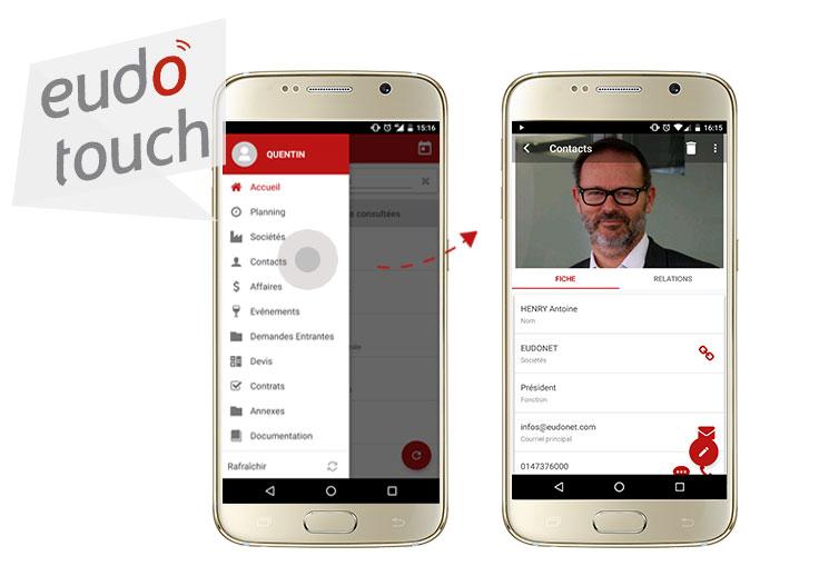 Eudonet CRM - Embárcate todos sus datos en el bolsillo y mantener un ojo en su actividad incluso en situaciones de movilidad a través de EudoTouch nuestra aplicación móvil para iOS y Android.