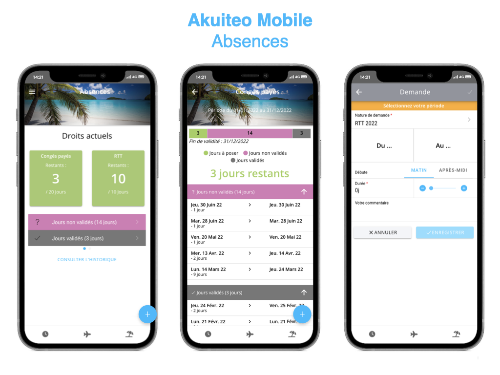 Akuiteo - Application mobile : Demandes d'absences