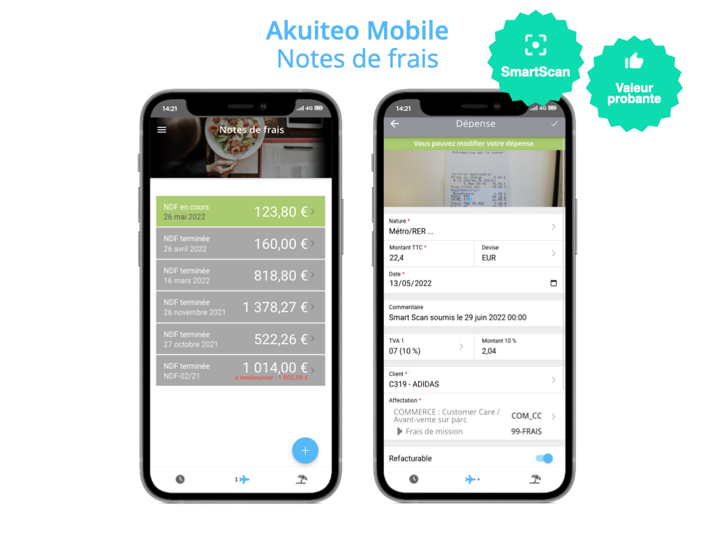 Akuiteo - Application mobile : Notes de frais / Archivage à valeur probante