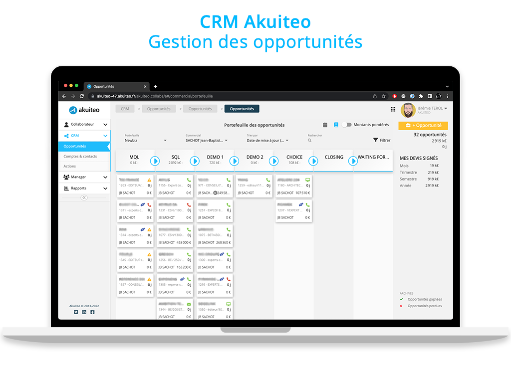 Akuiteo - CRM Akuiteo : Suivi des opportunités commerciales / Vue kanban