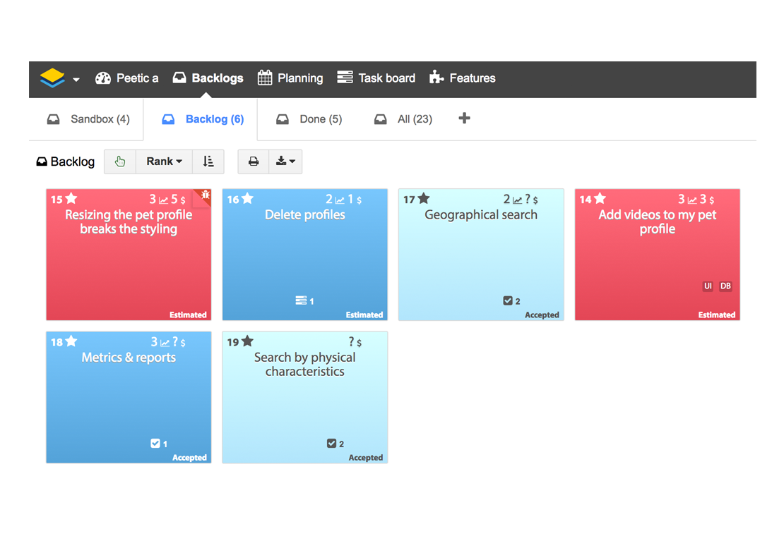 iceScrum - Backlogs für die Pflege-Management, Einschätzung und Priorisierung
