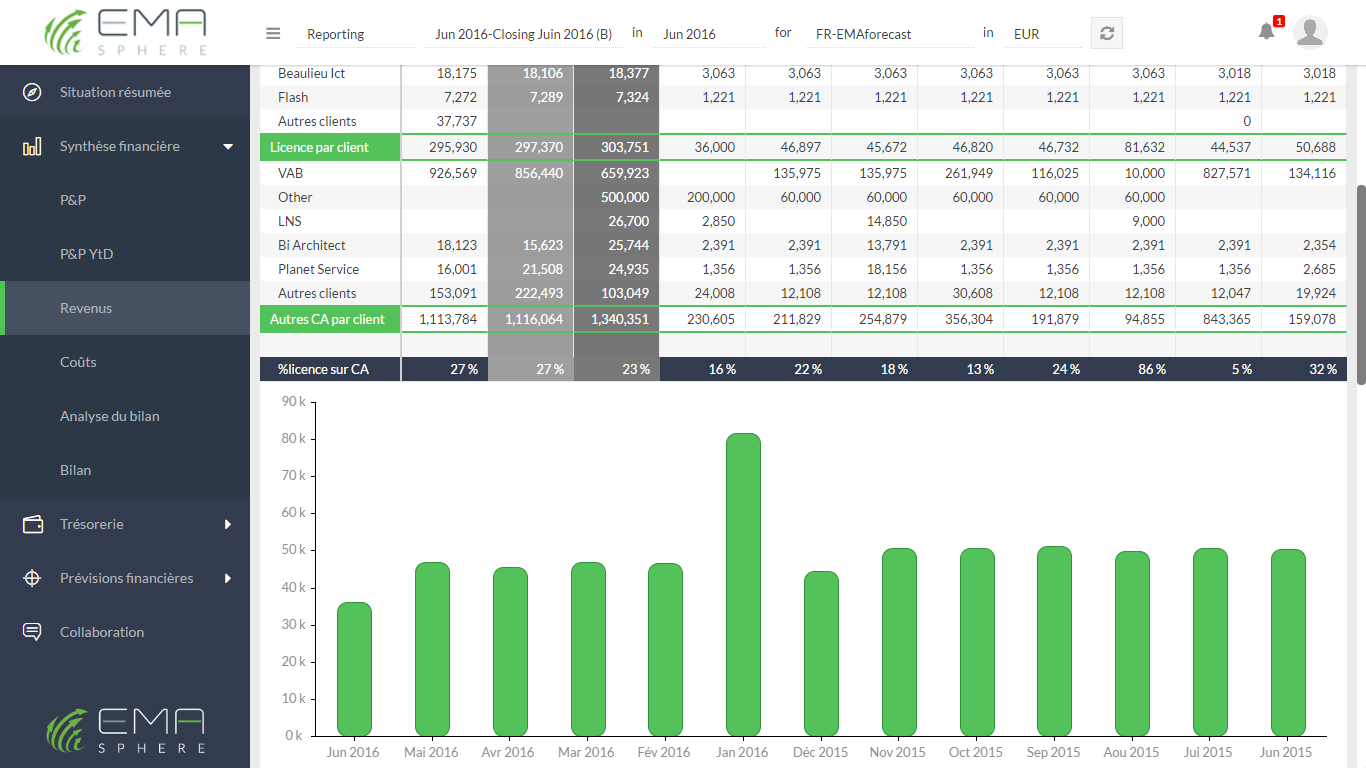 EMAsphere - The "Income" includes the 5 selected indicators of income and this income in the form of figures and graphs.