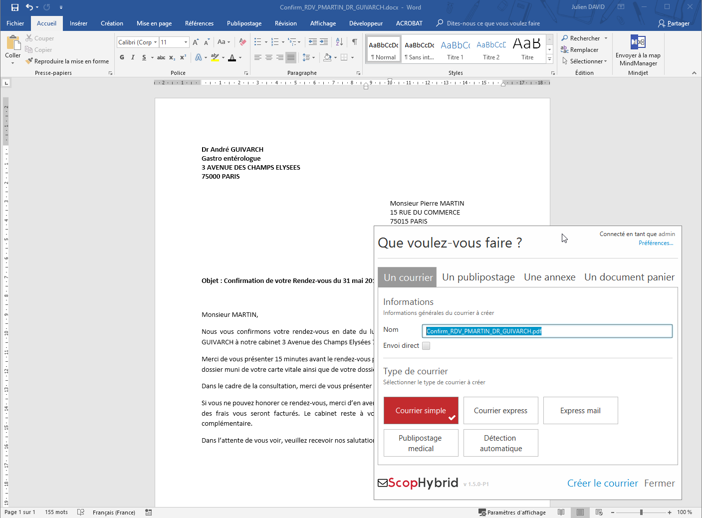 ScopHybrid - Je créer mon courrier depuis ma suite bureautique