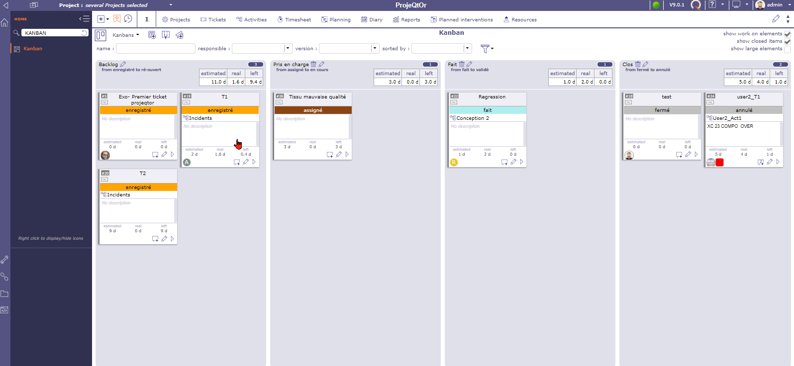 ProjeQtOr - Kanban boards
Boards for Tickets, Activities, Actions or Requirements