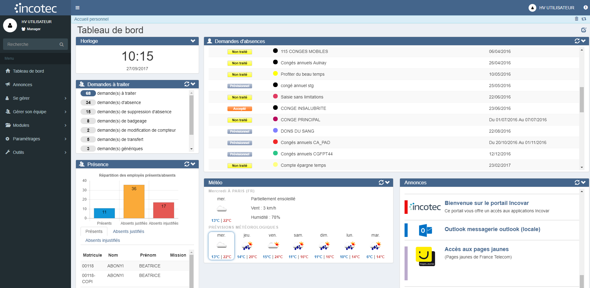 Incovar+ - Tableau de bord du responsable, personnalisable