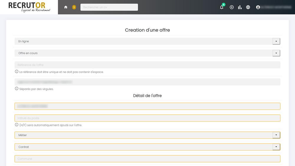 RecrutOr - RecrutOr, formulaire de gestion d'une offre
