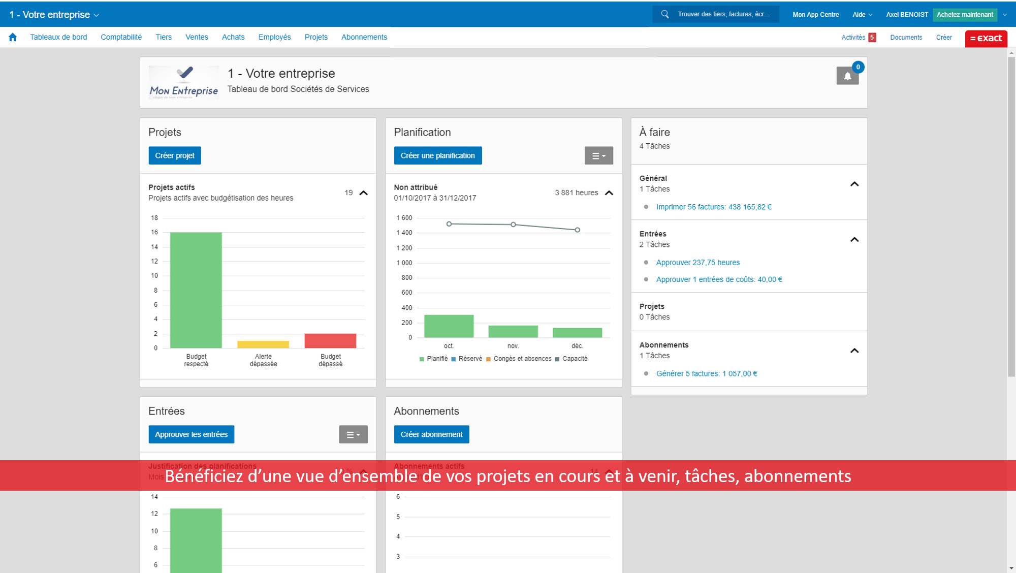 Exact pour Gestion de projets - Tableau de bord