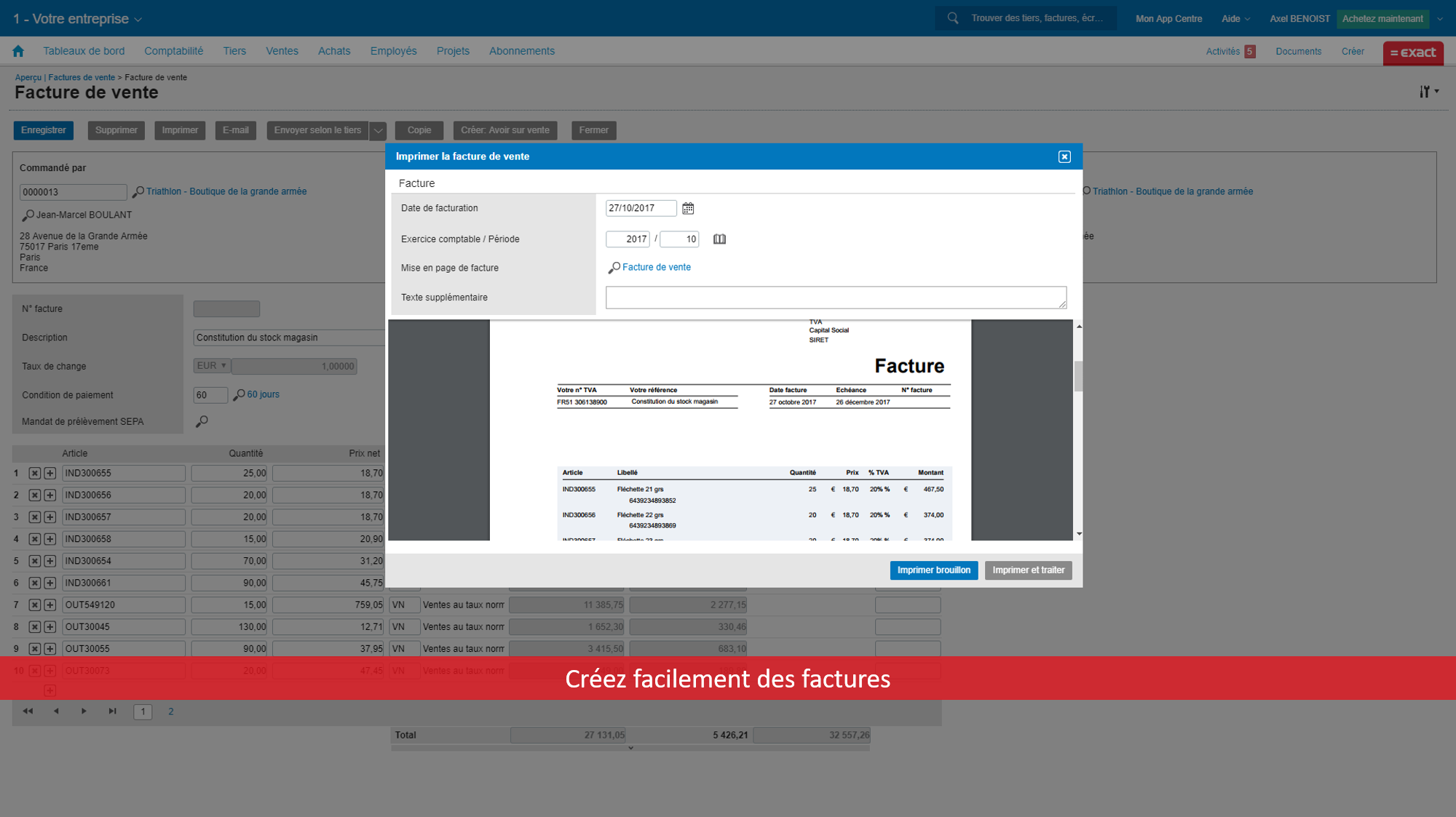 Exact pour Gestion de projets - Facture