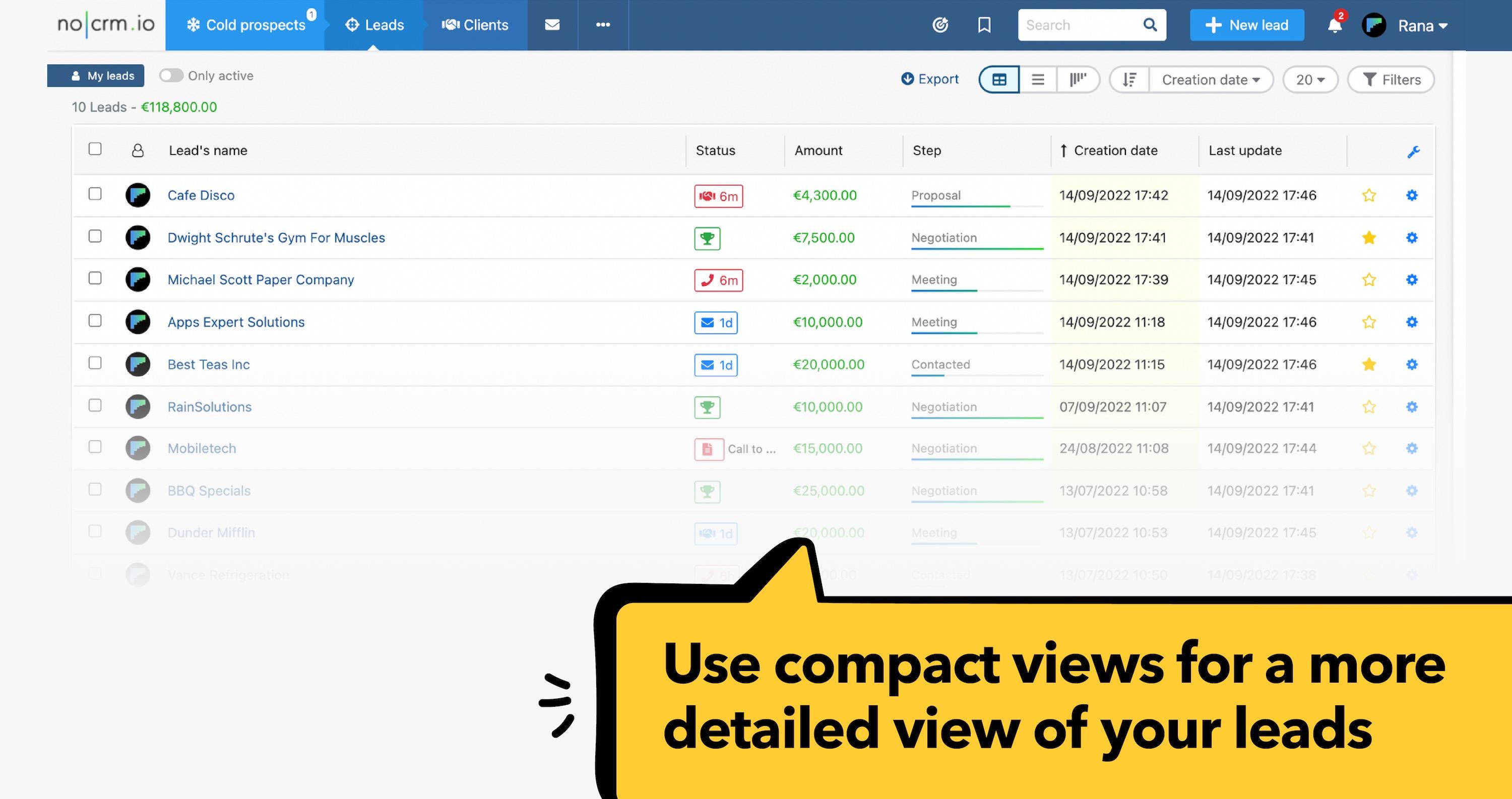 noCRM.io - Quickly view your leads' details and next actions to perform