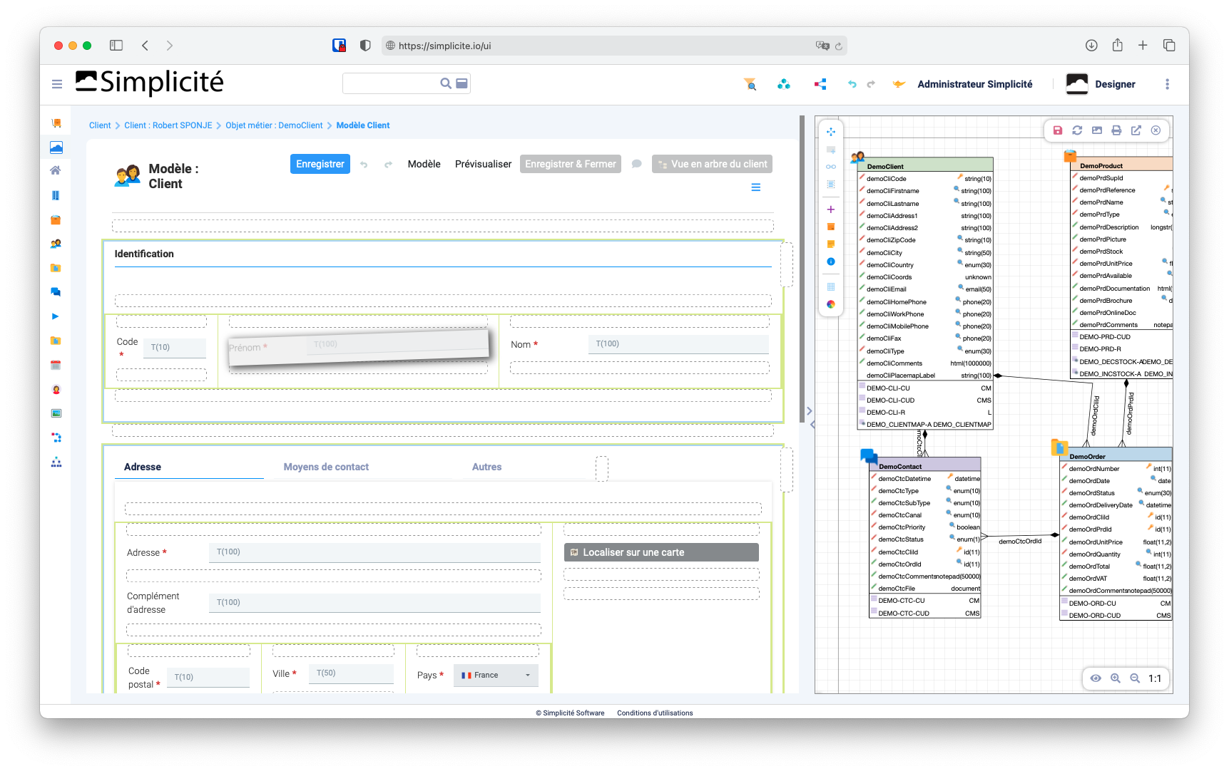 Simplicité Software - Éditeur de page en drag’n’drop et modeleur permettant de créer visuellement les relations