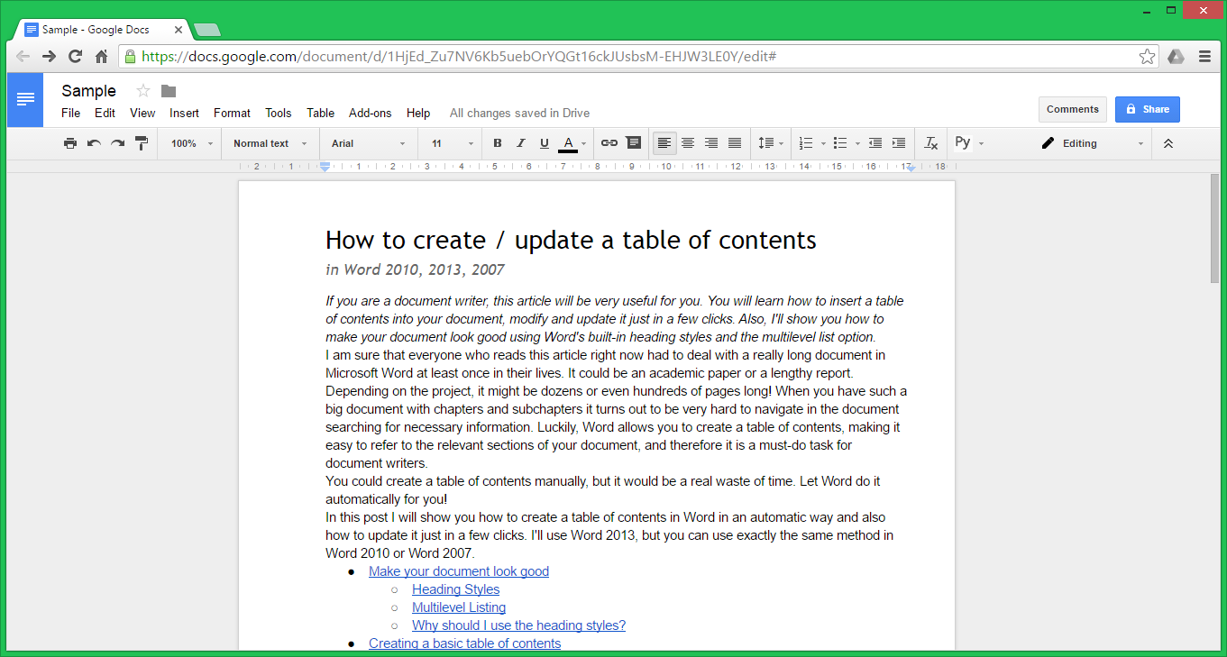 Google Docs - Interface de Google Docs