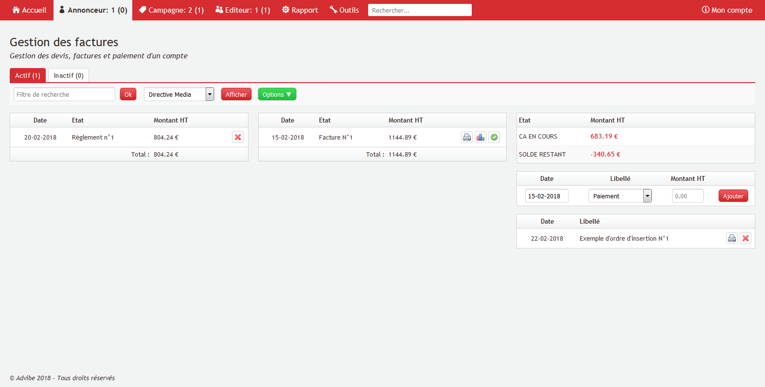 adVibe - Gestion des factures