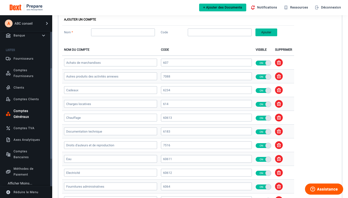 Dext - Plan comptable