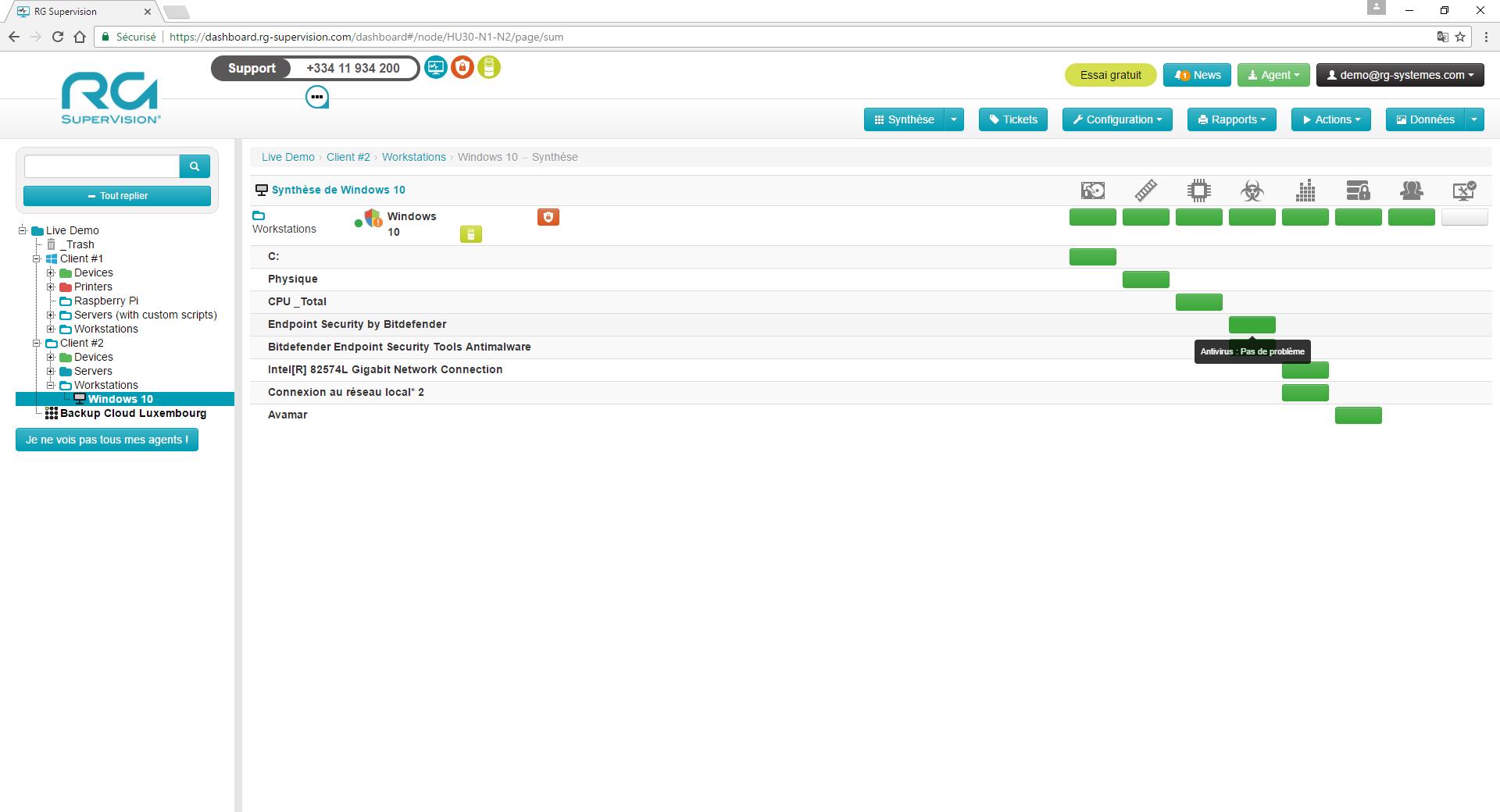 RG System Endpoint Security - L’état de l’antivirus est disponible en un clin d’œil sur la synthèse de l’agent supervisé