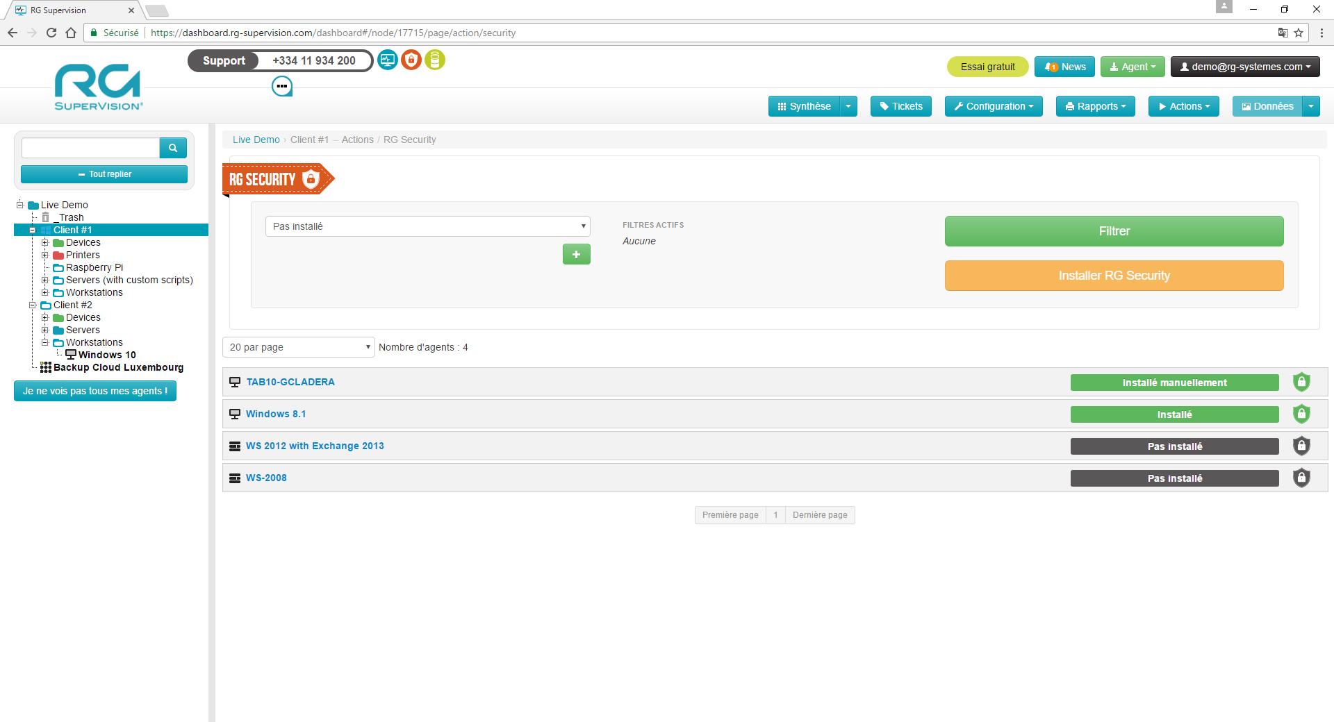 RG System Endpoint Security - Interface de déploiement massif des agents Endpoint Security