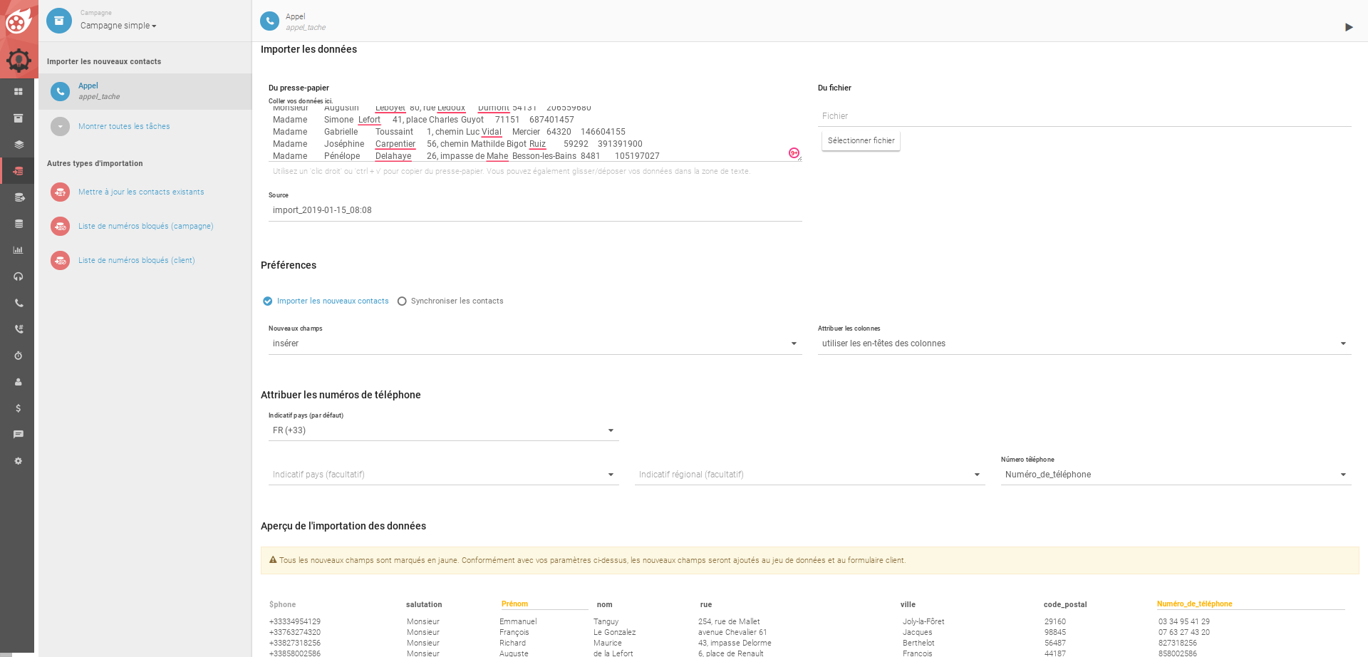 Dialfire - Importation des contacts en quelques clics